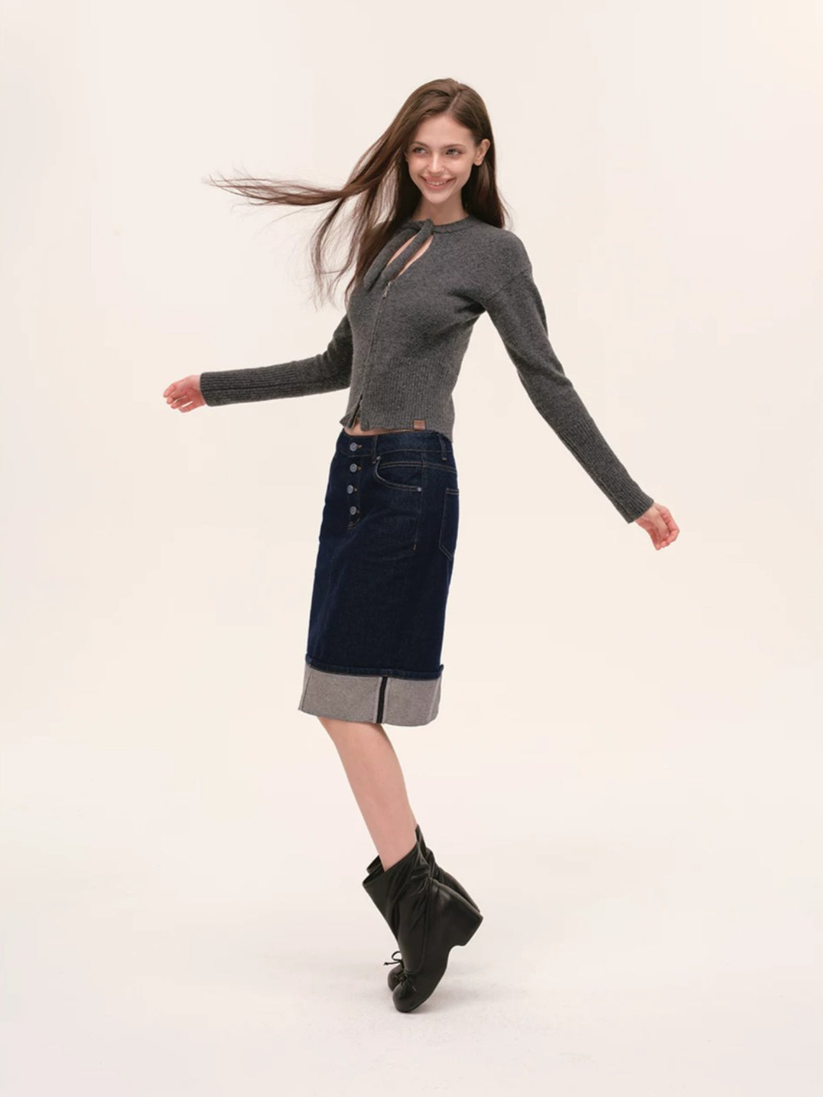 Vintage Foldover Buttoned Denim Skirt