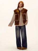 Suede Patchwork Cat-Whisker Wide-Leg Jeans