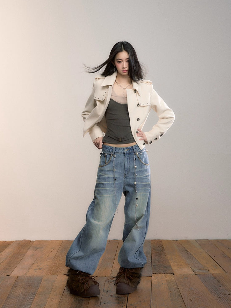 Off-White Studded Decorative Cropped Jacket