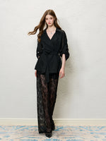 Black Tencel Linen Trench Coat