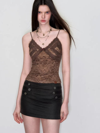 Double-Breasted PU Mini Skirt