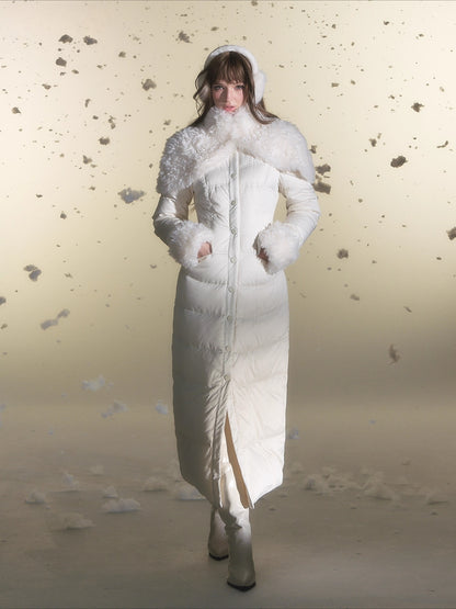 White Duck Down Waist-Coated Long Down Jacket