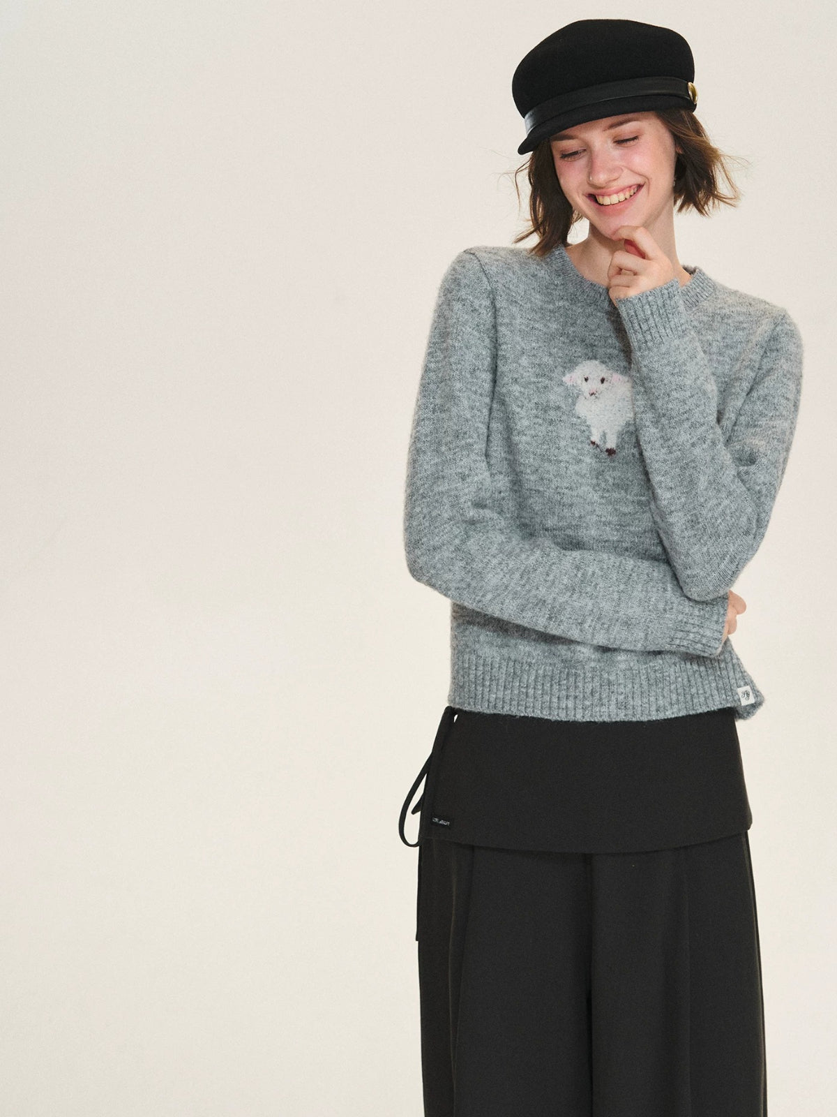 Wool Blend Sheep Embroidered Sweater