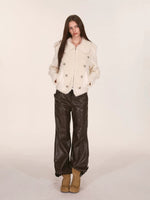Ivory Double-Breasted Sherpa Panel Jacket