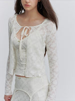 Apricot Lace Cardigan & Skirt Set