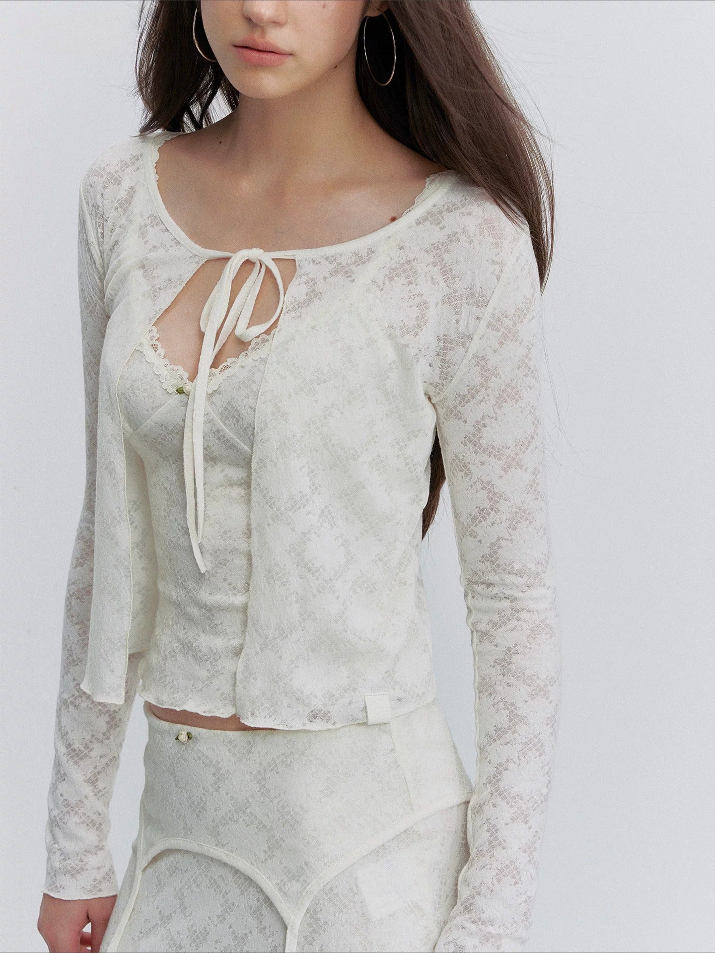 Apricot Lace Cardigan &amp; Skirt Set