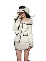 Chanel-Style Off-Shoulder Jacket & Skirt Set
