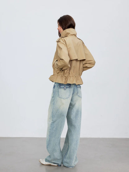 Khaki Drawstring Utility Jacket