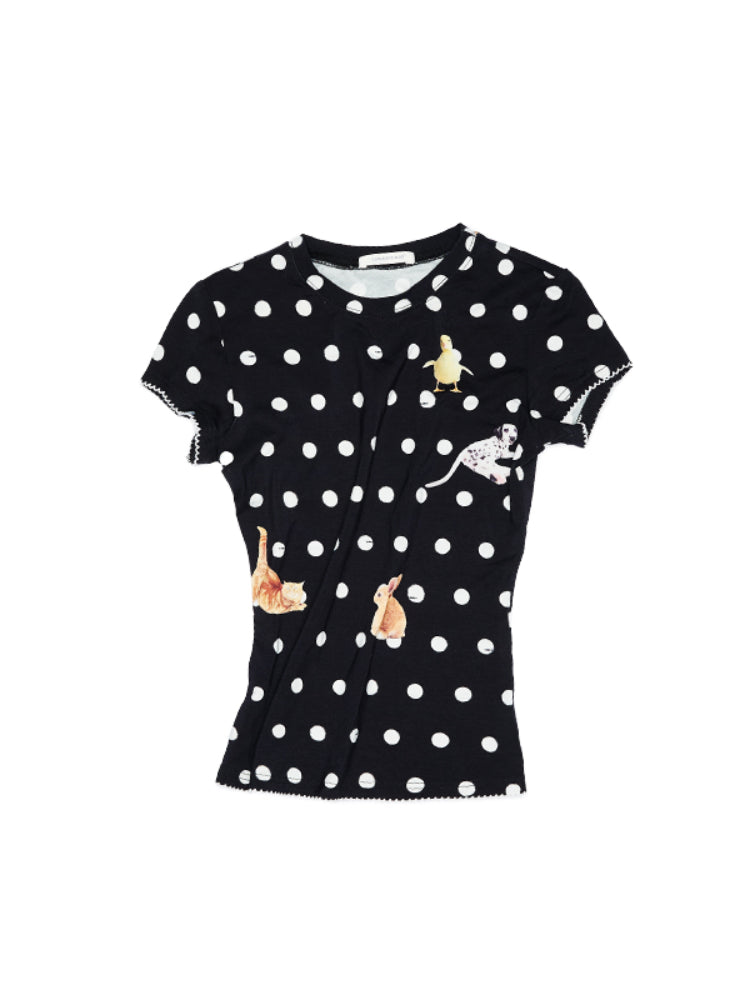 Cats &amp; Dogs Love Polka Dot Print T-Shirt