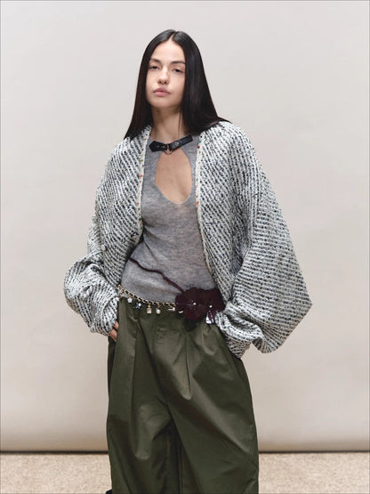 Bouclé Stripe Cape Coat