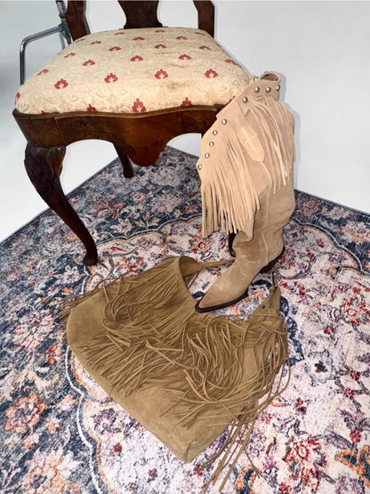 Suede Fringe Stud Tote