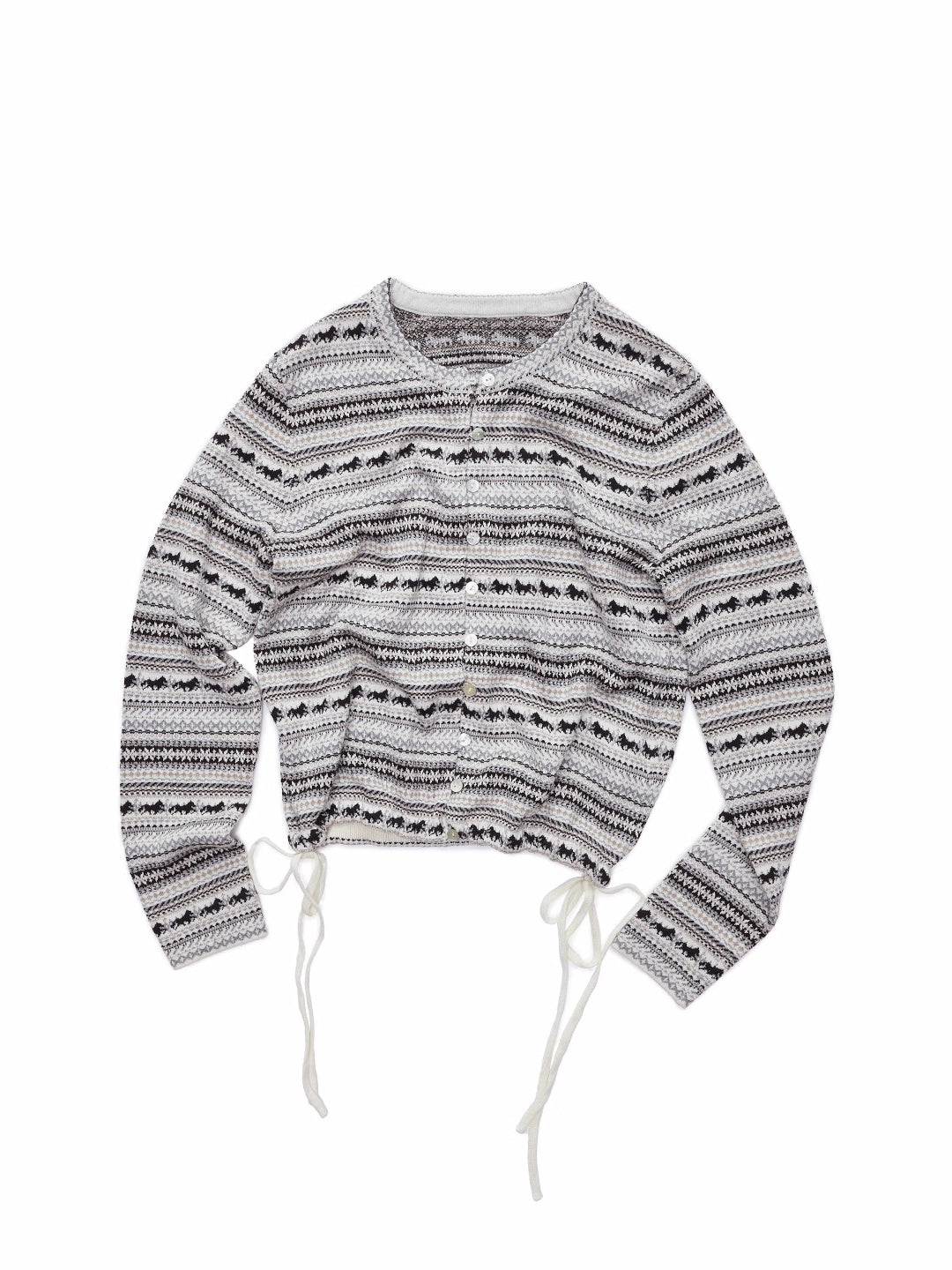 Fair Isle Pony Jacquard Drawstring Knit Cardigan