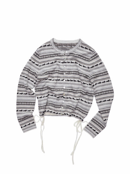 Fair Isle Pony Jacquard Drawstring Knit Cardigan