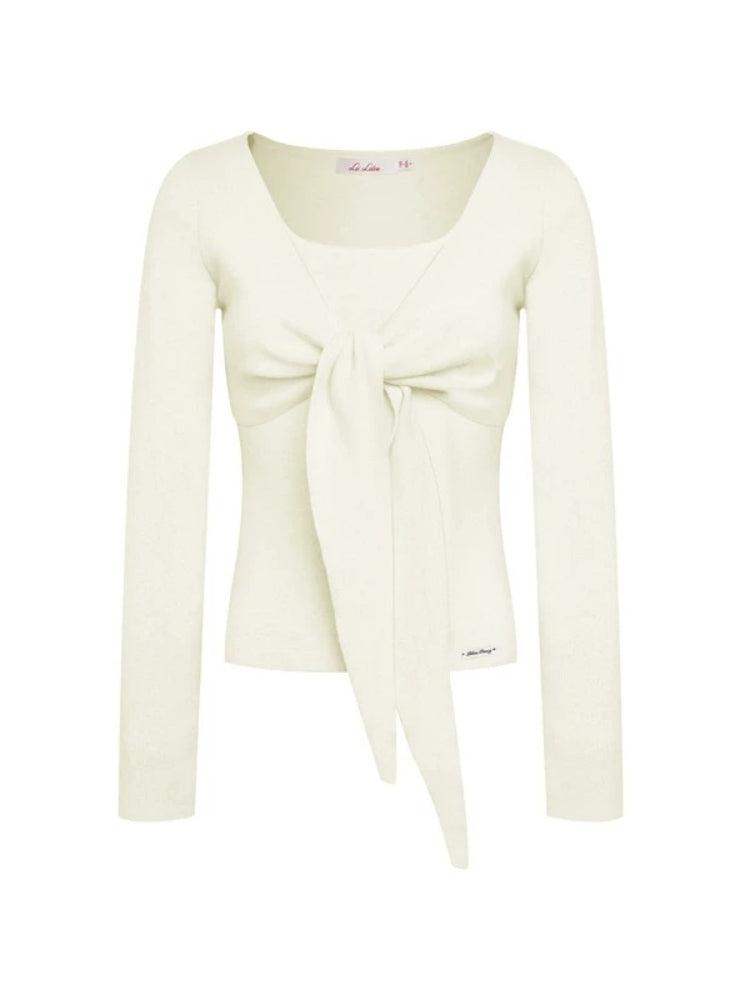 Bowknot Crewneck Knit Top