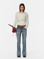 Suede Waistband Washed Bootcut Jeans