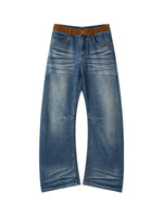Faux Suede Waistband Barrel Jeans