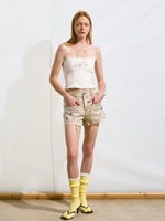 Embroidered Gradient Rhinestone Casual Shorts