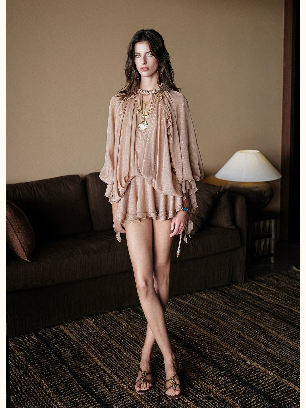 Textured Rope Lantern Sleeve Dress