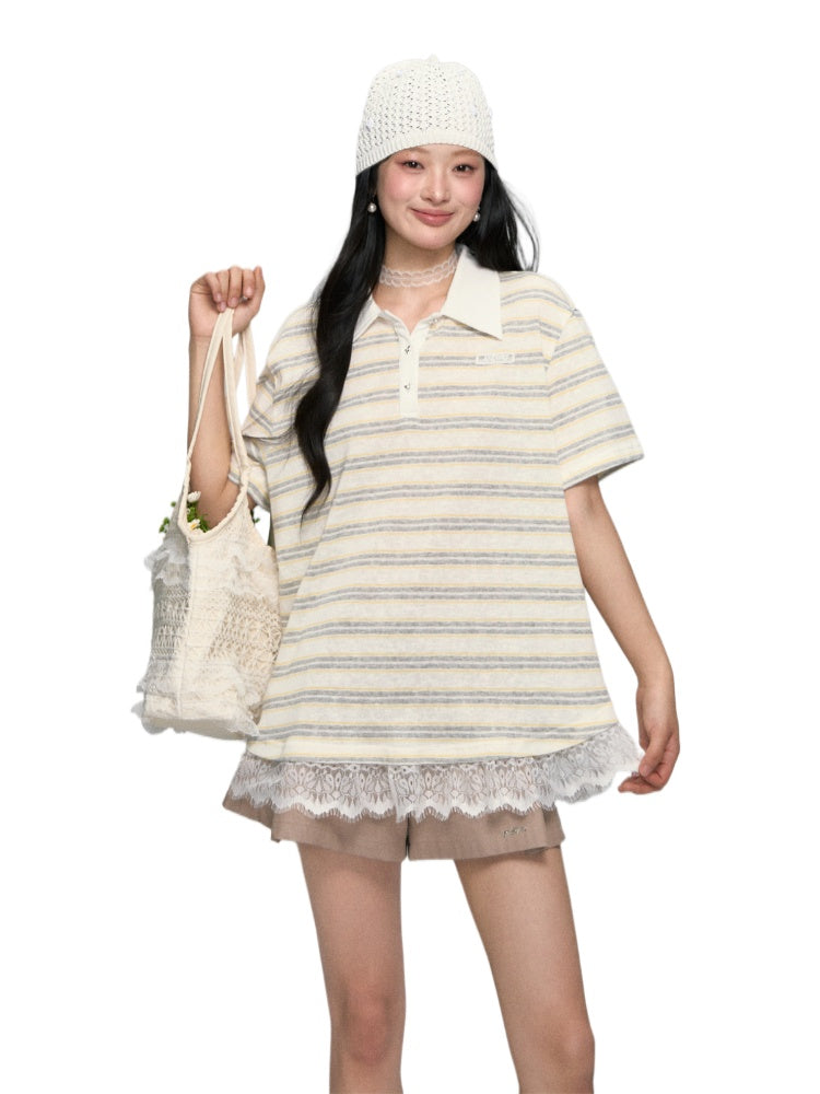 Floral Striped Polo Shirt