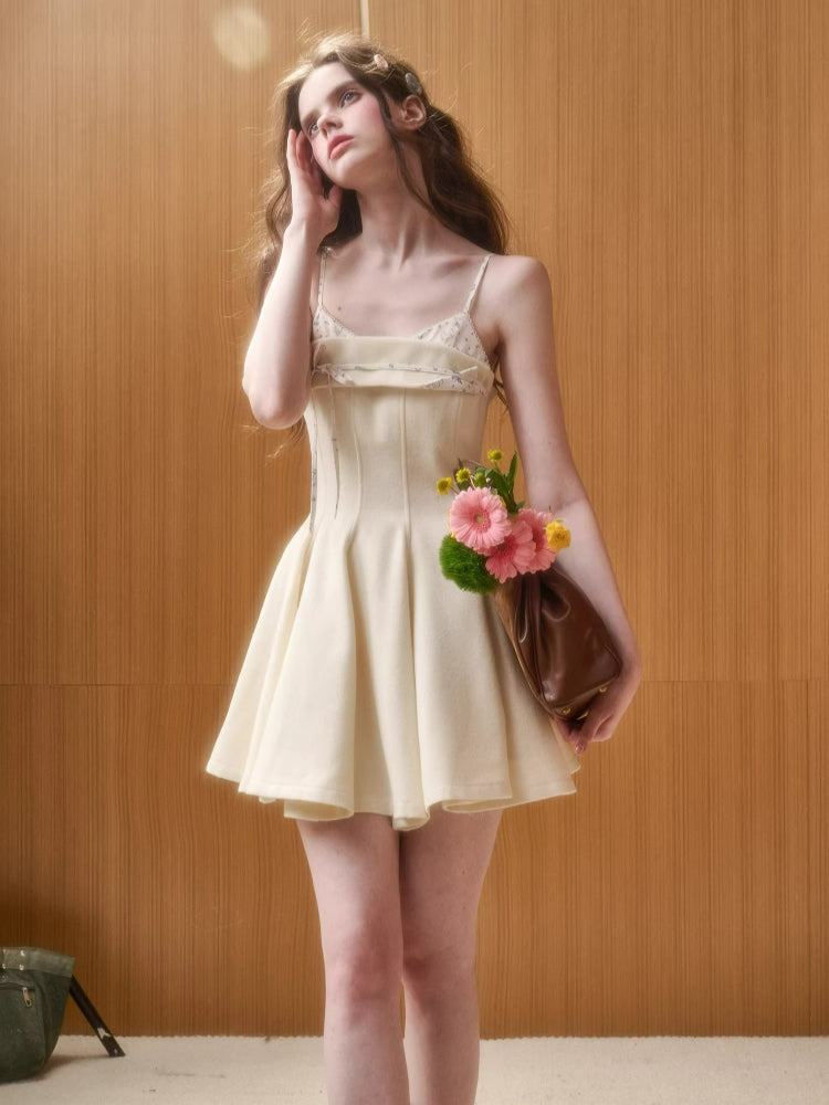 Faux-Layer Wool Slip Dress