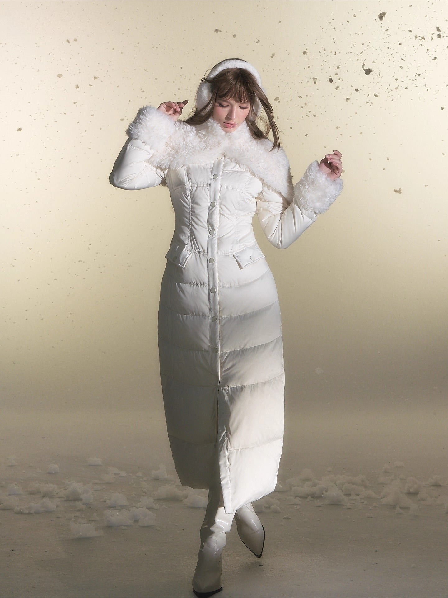 White Duck Down Waist-Coated Long Down Jacket
