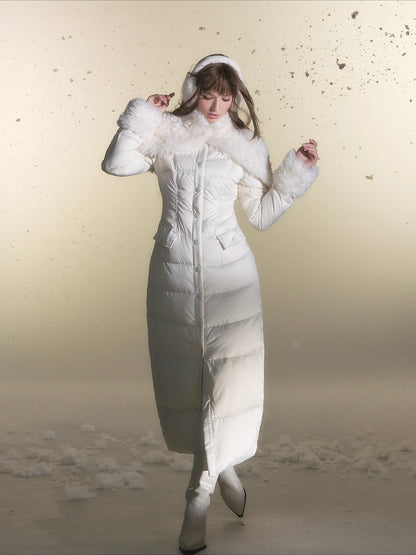 White Duck Down Waist-Coated Long Down Jacket