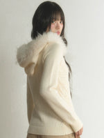 Fur-Trimmed Hooded Toggle Cable-Knit Sweater