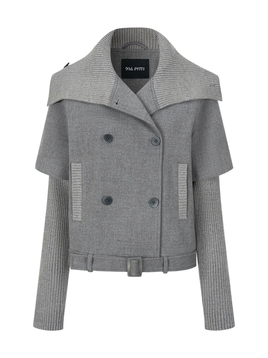 Faux-layered Cape Knit Jacket