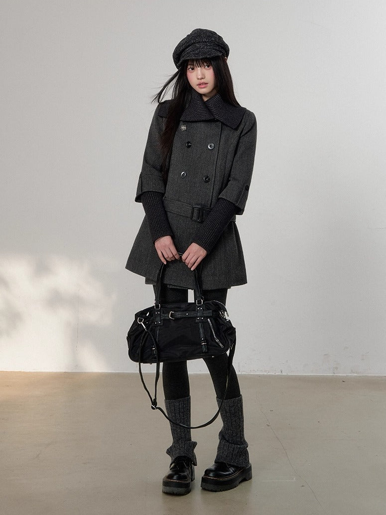 Belted Wool Blend Trench Dress