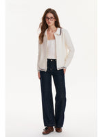 Contrast Stripe Cotton Zip Cardigan