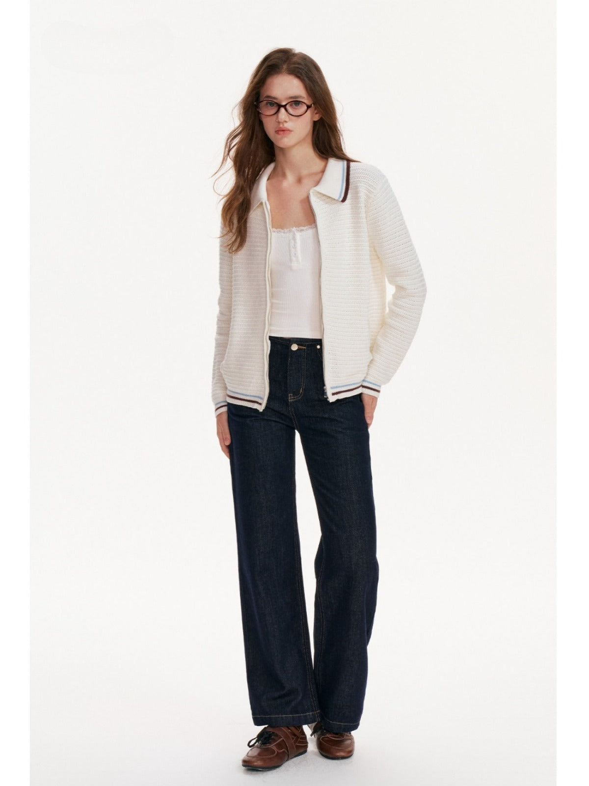 Contrast Stripe Cotton Zip Cardigan