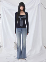Light Blue Rhinestone Flared Jeans
