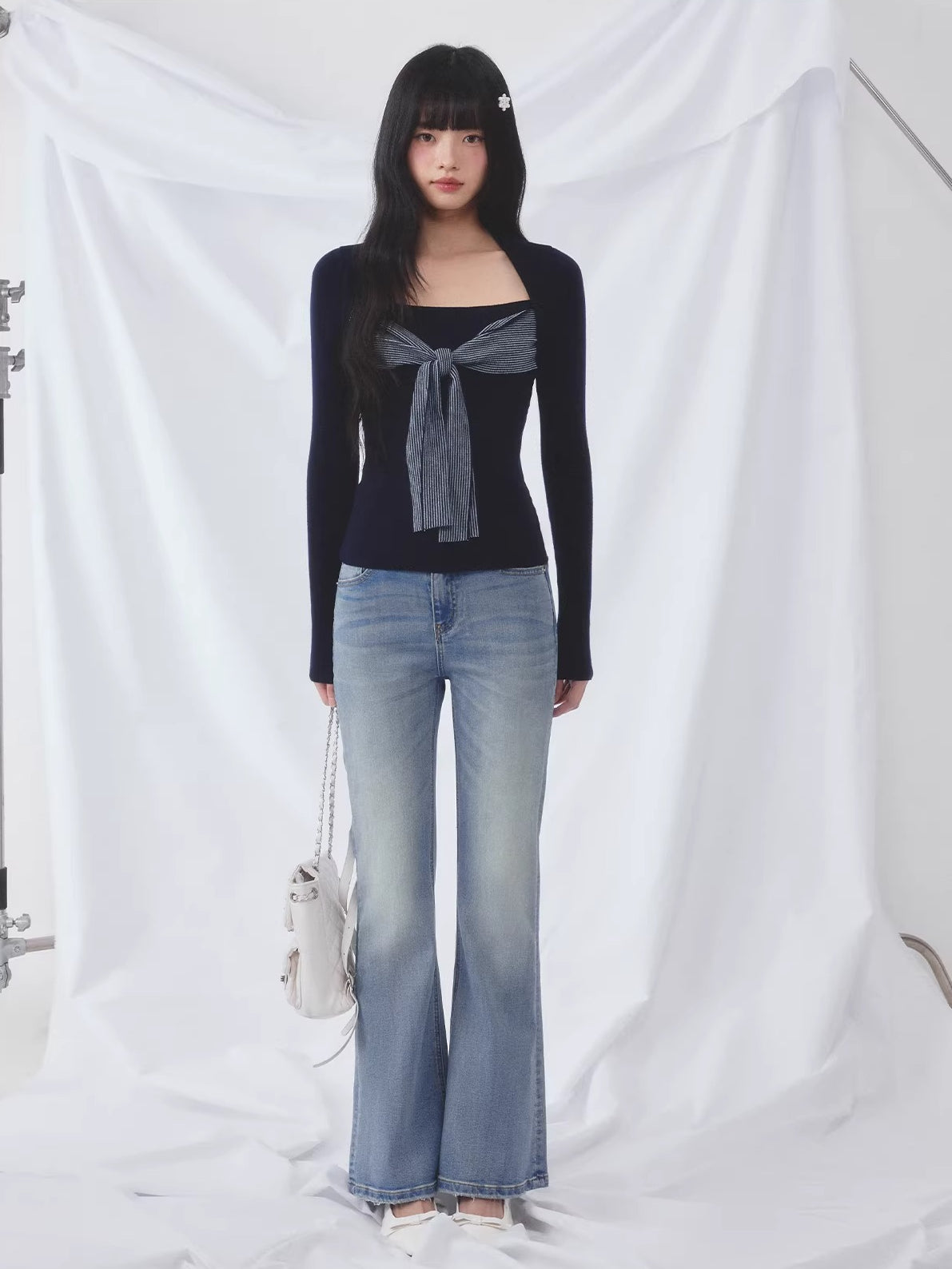 Light Blue Rhinestone Flared Jeans