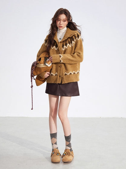 Coffee Fair Isle Collar Sweater