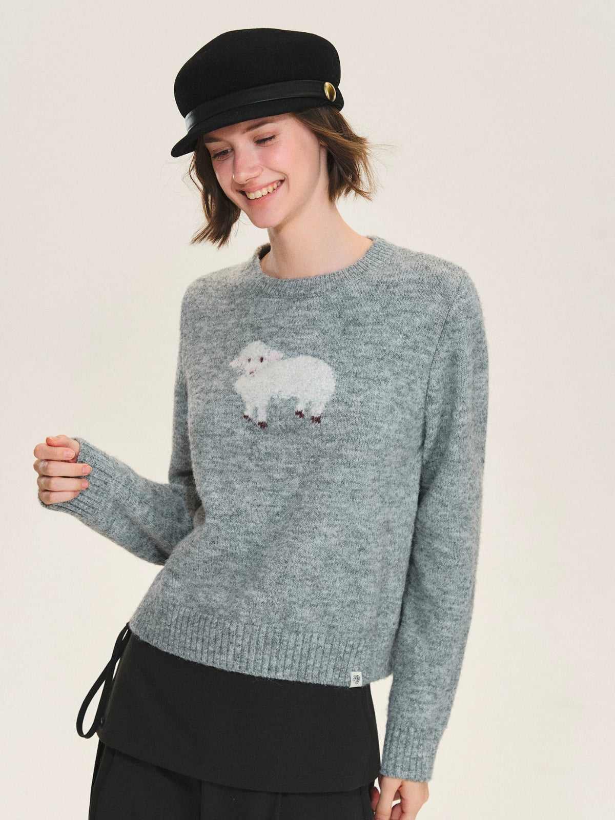 Wool Blend Sheep Embroidered Sweater