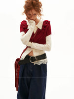 Soft Ruffle Trim V-Neck Cropped Knit Top