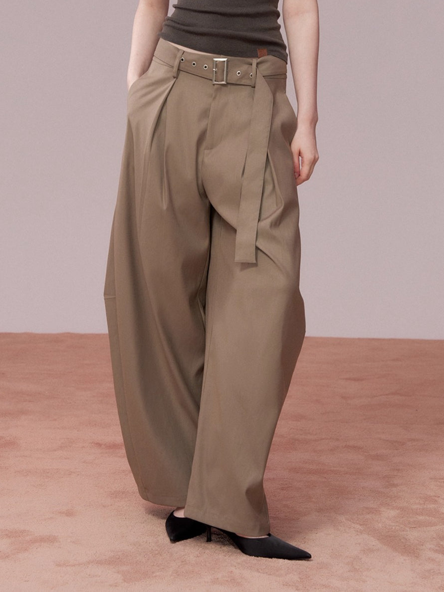 Belted Wide-Leg Tailored Trousers