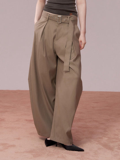Belted Wide-Leg Tailored Trousers