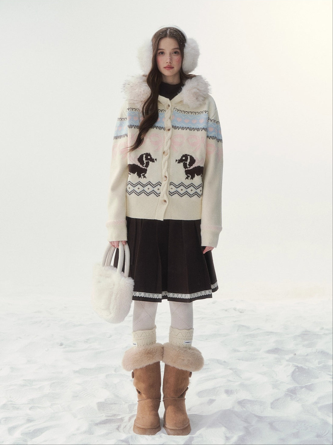 Brown &amp; Gray Wool Pleated Lace Skirt