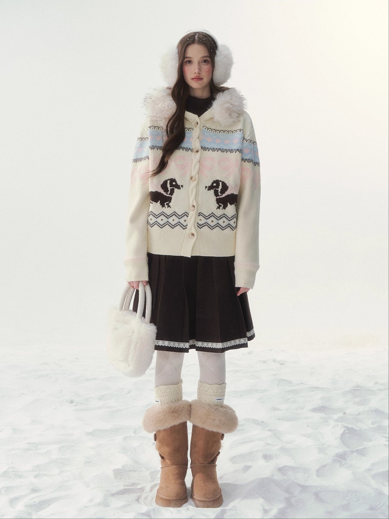 Brown &amp; Gray Wool Pleated Lace Skirt