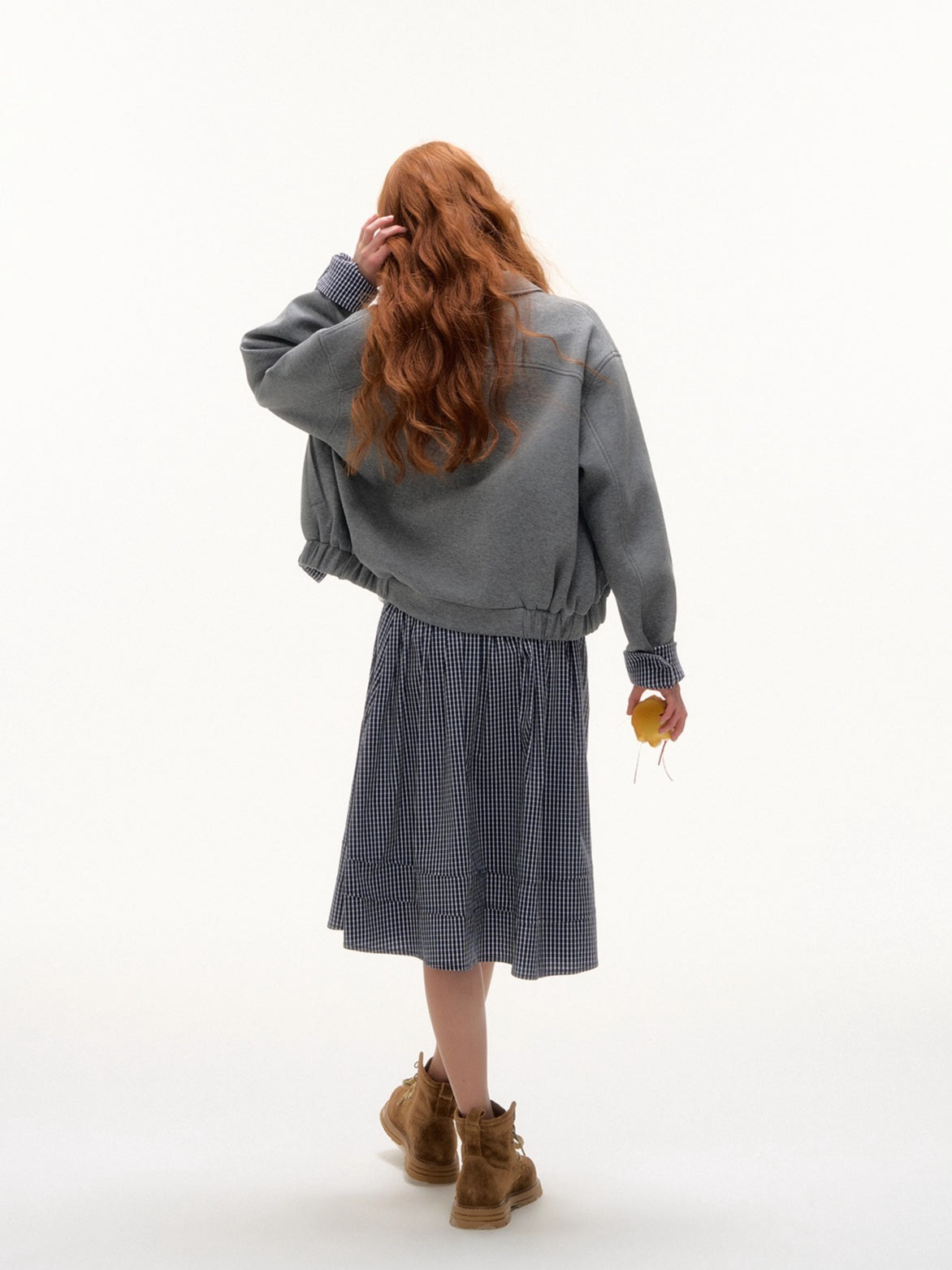 Plaid Collar Zip Sweatshirt Jacket