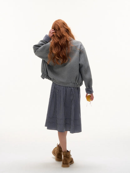 Plaid Collar Zip Sweatshirt Jacket