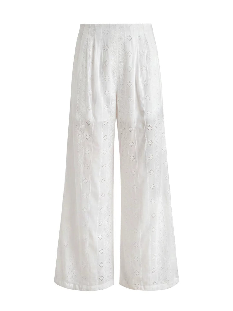 Eyelet Drawstring Wide-Leg Pants