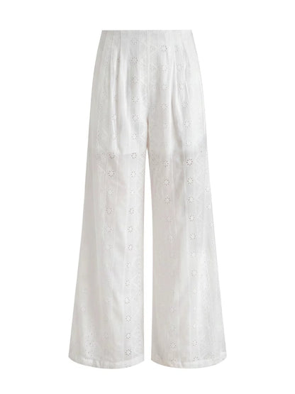 Eyelet Drawstring Wide-Leg Pants