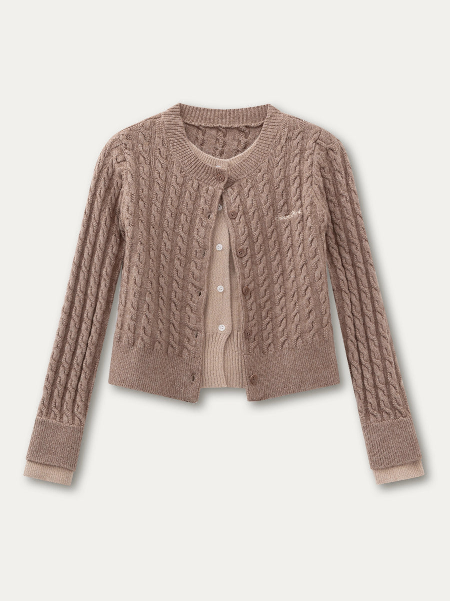 “Hazelnut Cream” Knit Cardigan with Detachable Collar