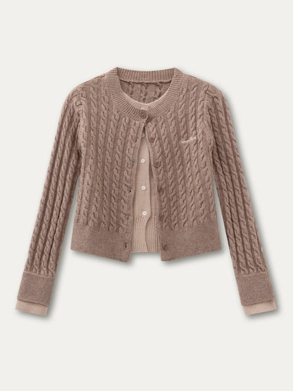 “Hazelnut Cream” Knit Cardigan with Detachable Collar