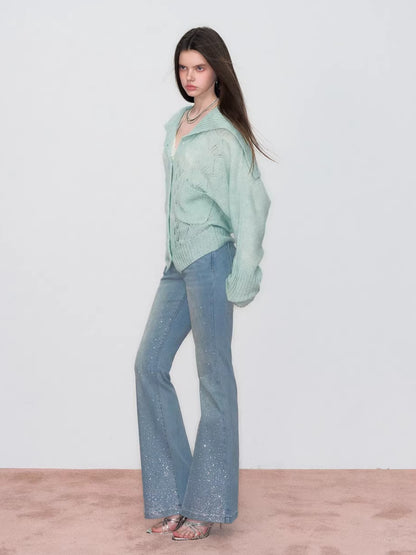 Hollow Knit Collar Cardigan