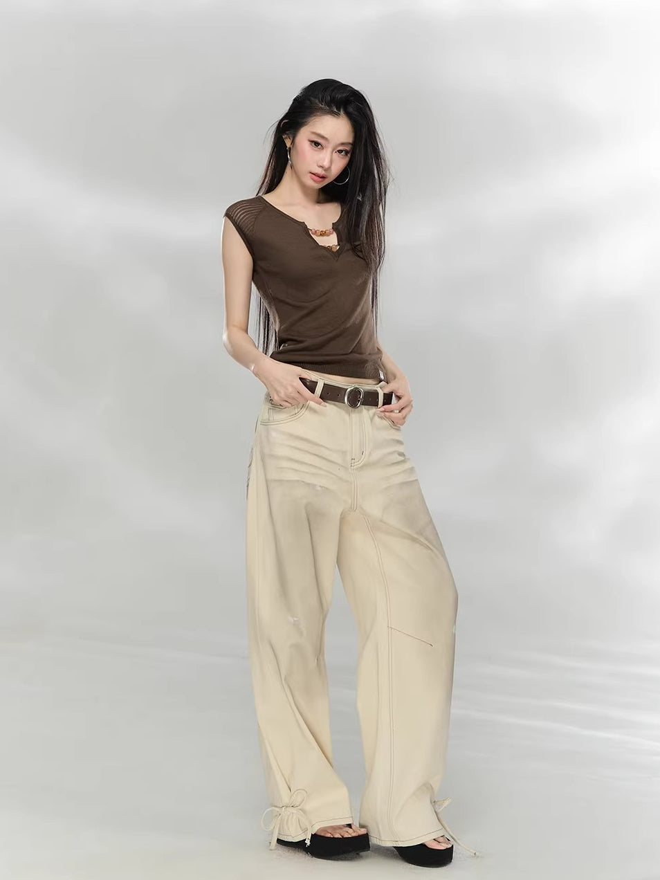 Apricot Washed Denim Pants