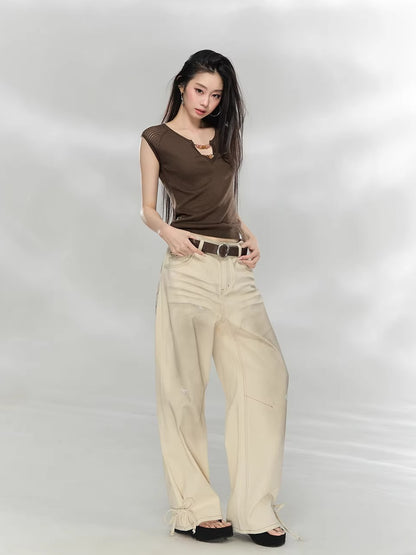 Apricot Washed Denim Pants