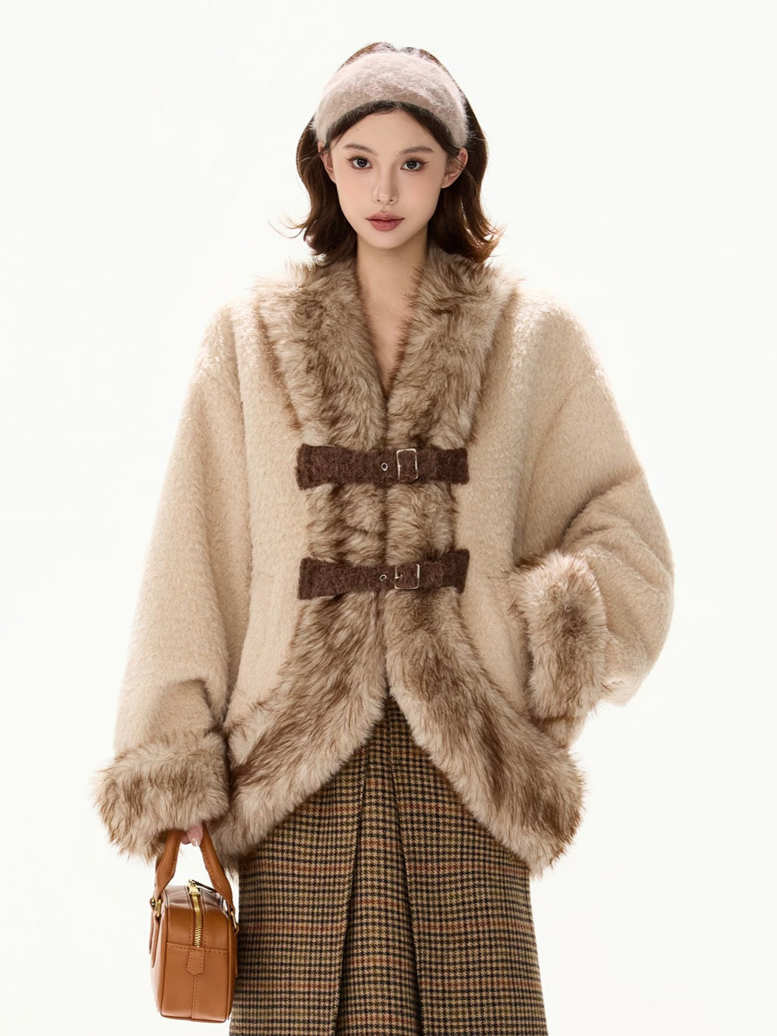 Beige Faux Fur Trim Coat